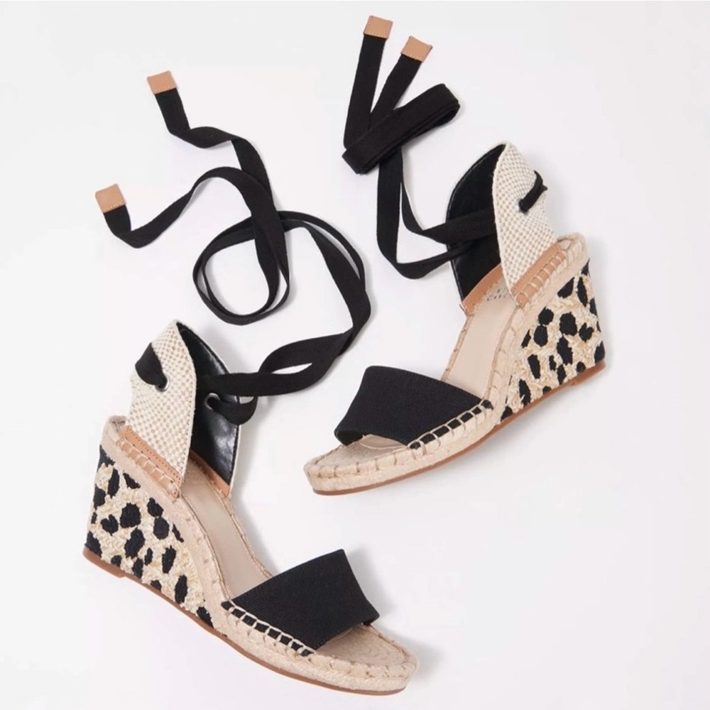 Vince Camuto Levernta Black Multi Ankle Wrap Wedges Size 10 Wide NWOB